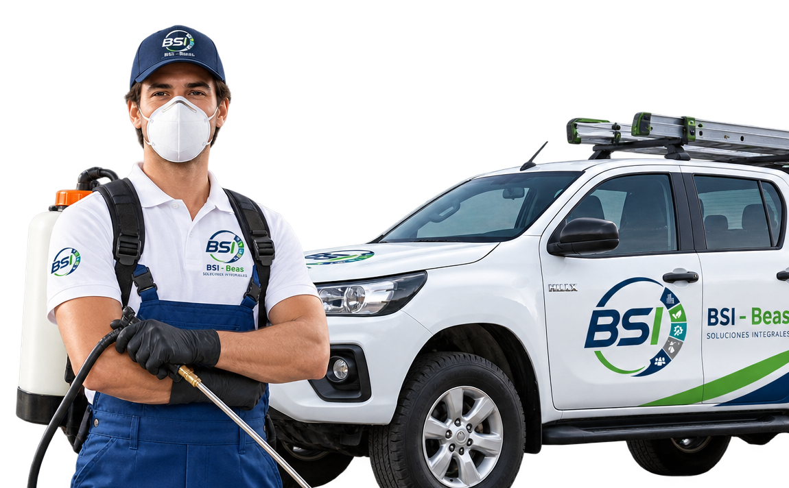 Técnico BSI Beas con equipo y unidad de servicio